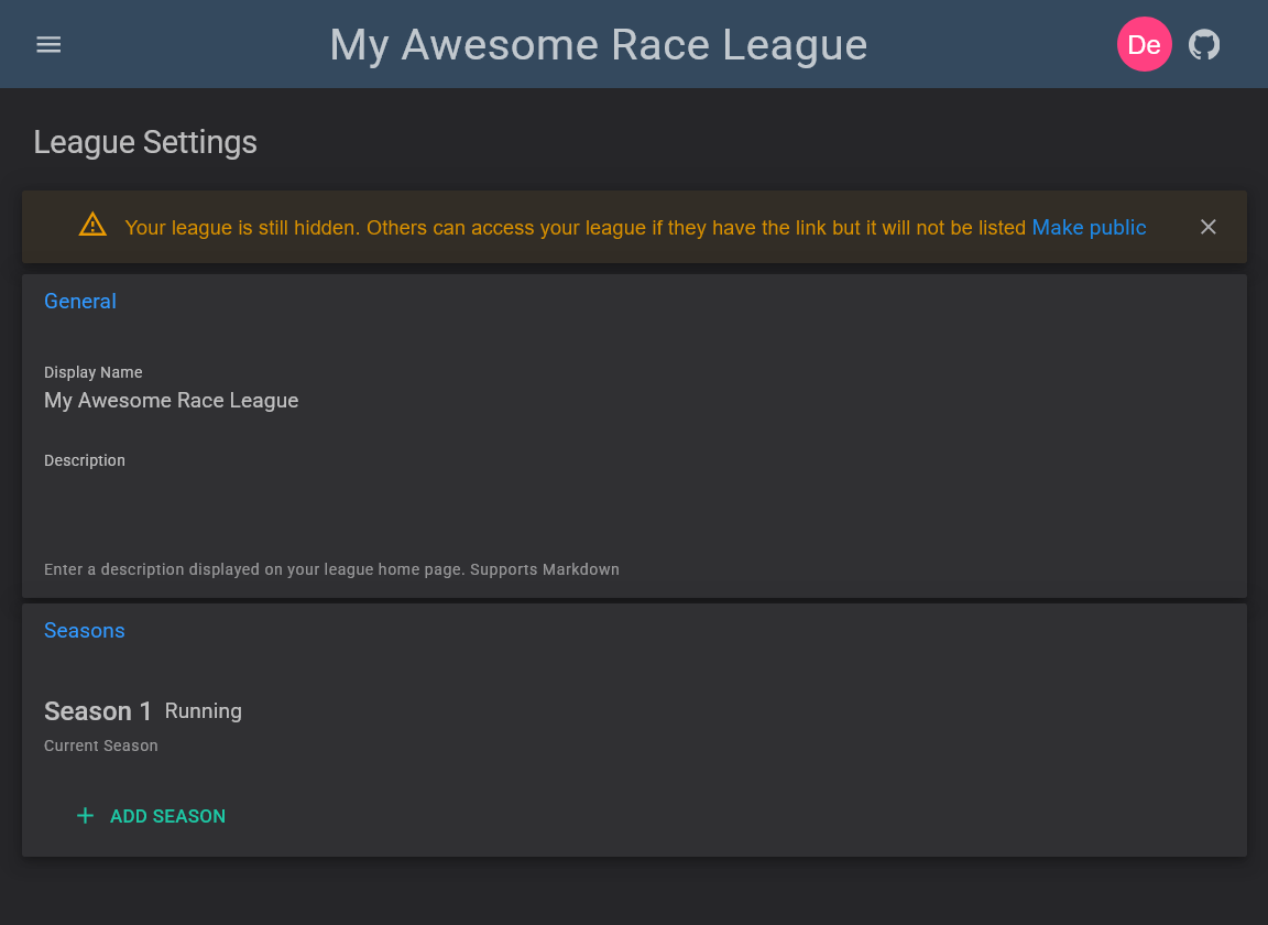 League Settings