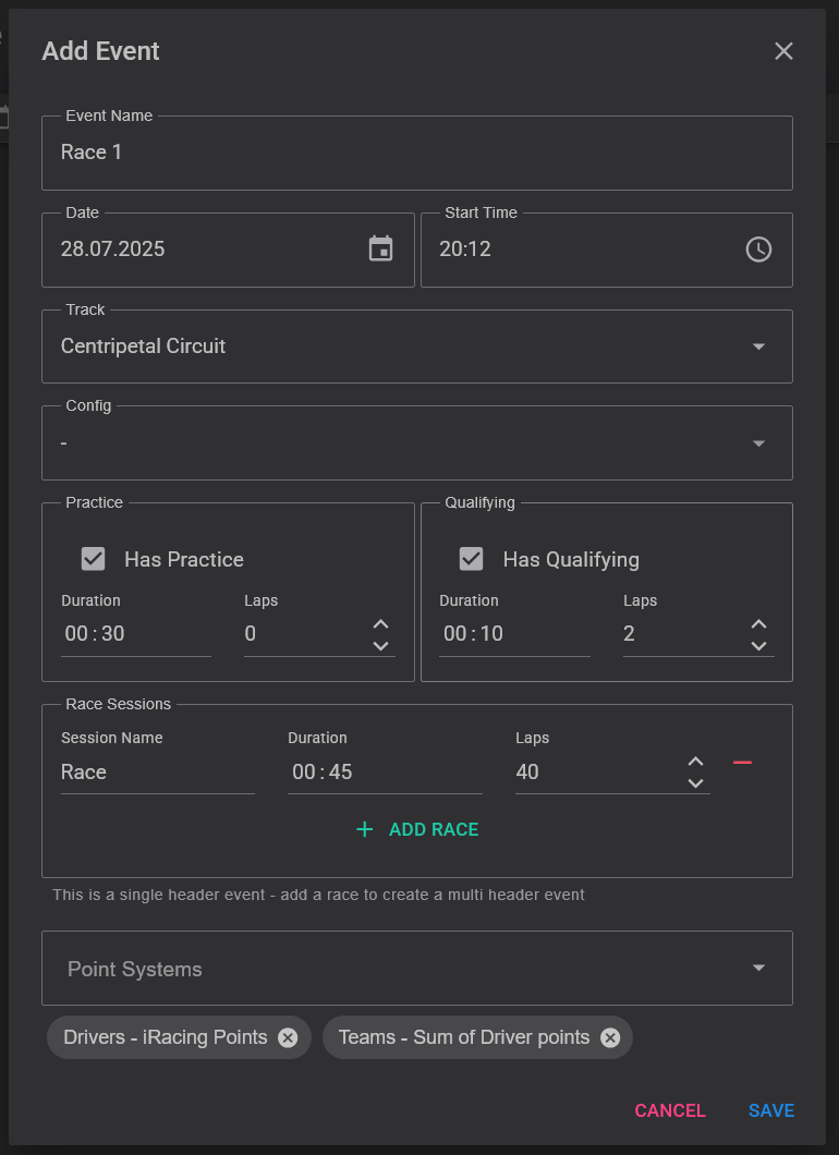 Schedule Event Settings