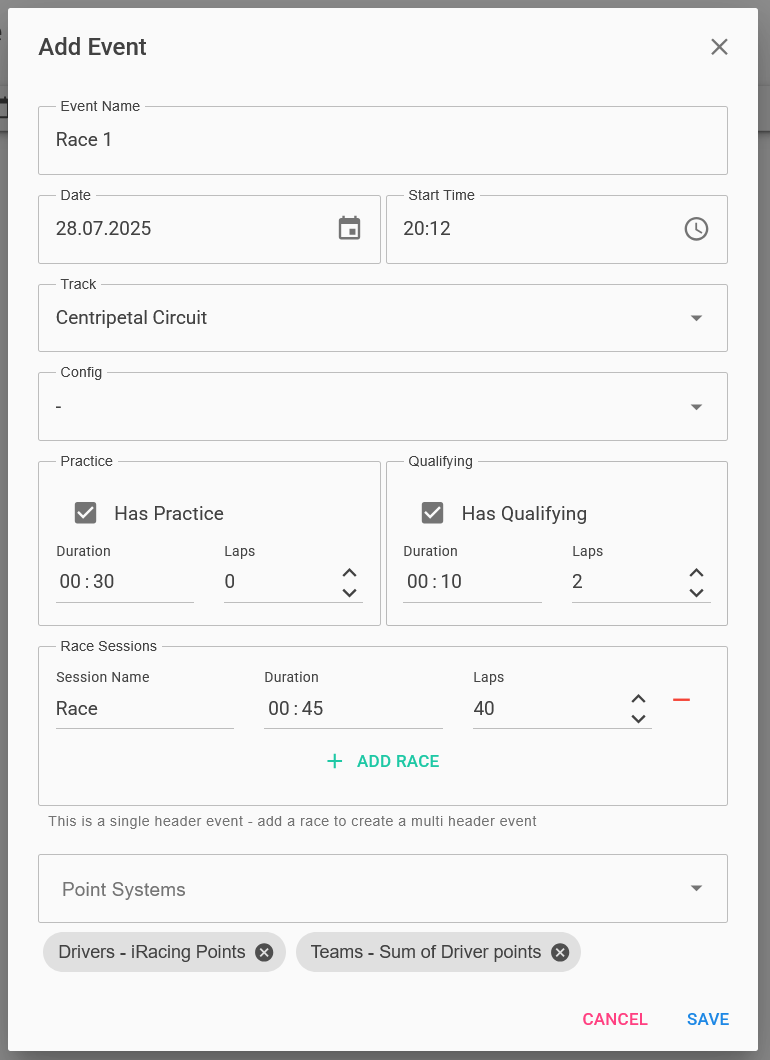 Schedule Event Settings